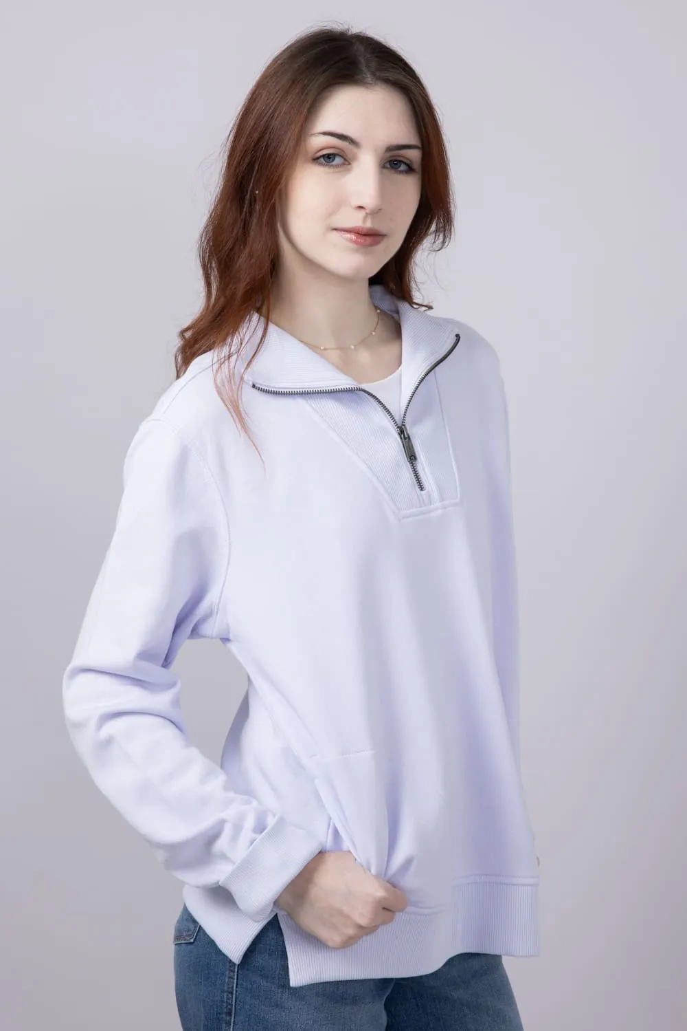 Carhartt Tencel Relaxed Fit Half Zip Sweatshirt for Women in Fresh Lavender | 106451-V84
