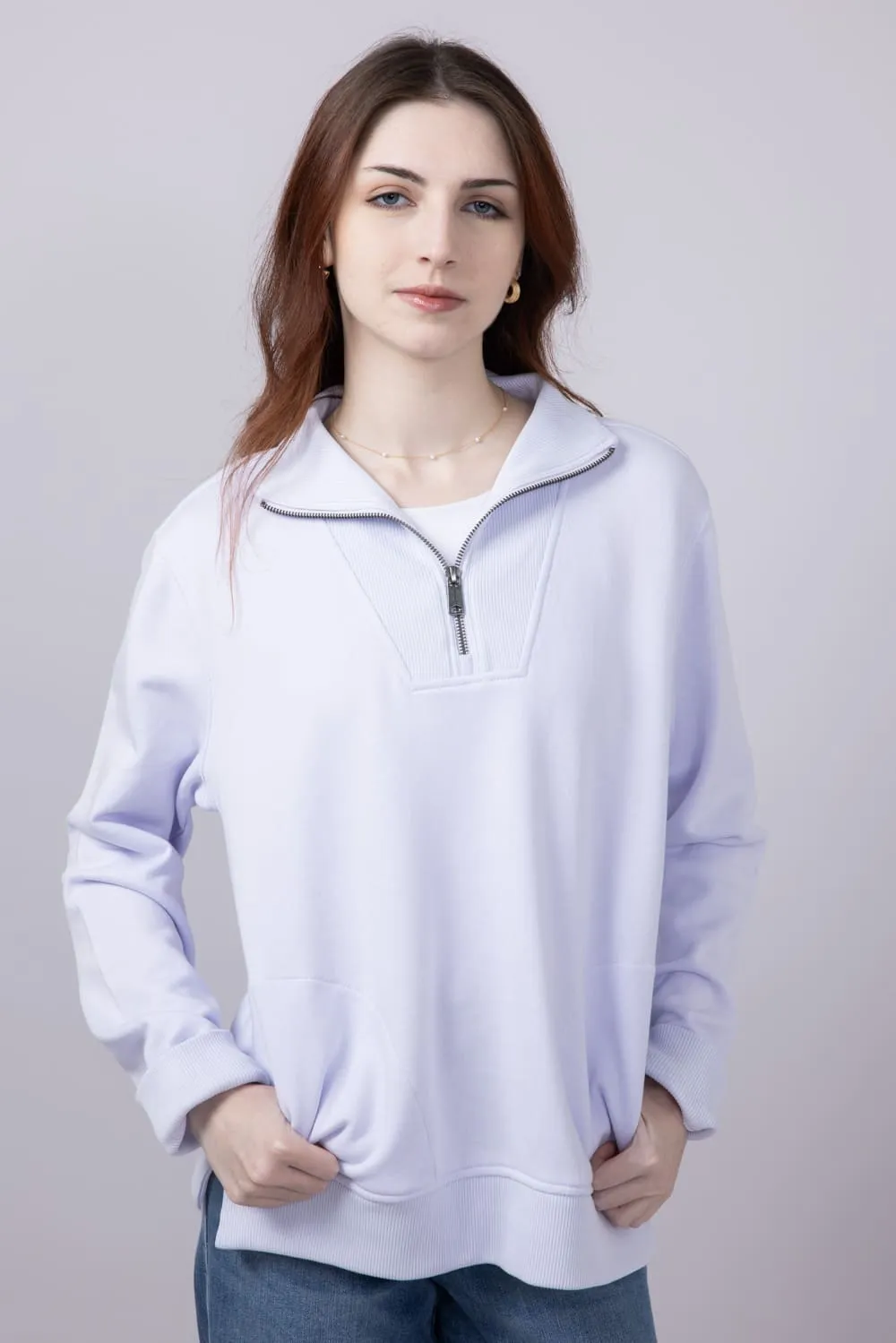 Carhartt Tencel Relaxed Fit Half Zip Sweatshirt for Women in Fresh Lavender | 106451-V84
