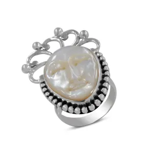 Carved Face Mother of Pearl Ring Women's Jewelry
