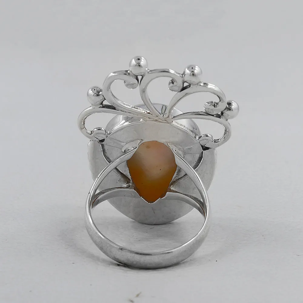 Carved Face Mother of Pearl Ring Women's Jewelry