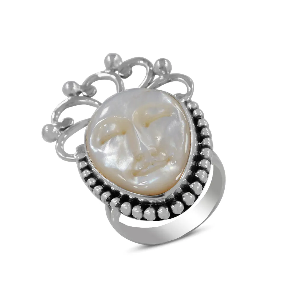 Carved Face Mother of Pearl Ring Women's Jewelry
