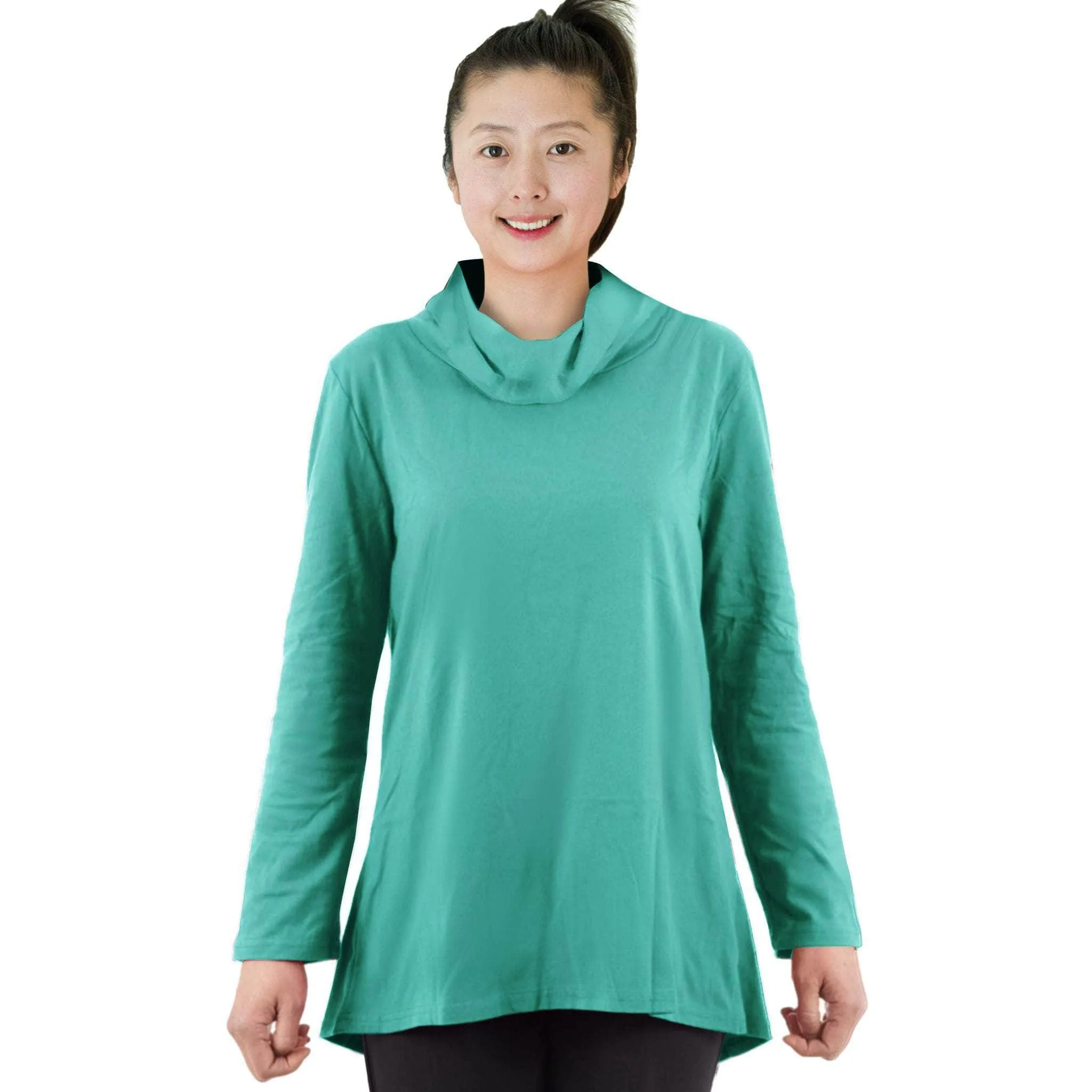 CC Women's Eliana Long Sleeve Cowl Neck Top - Green