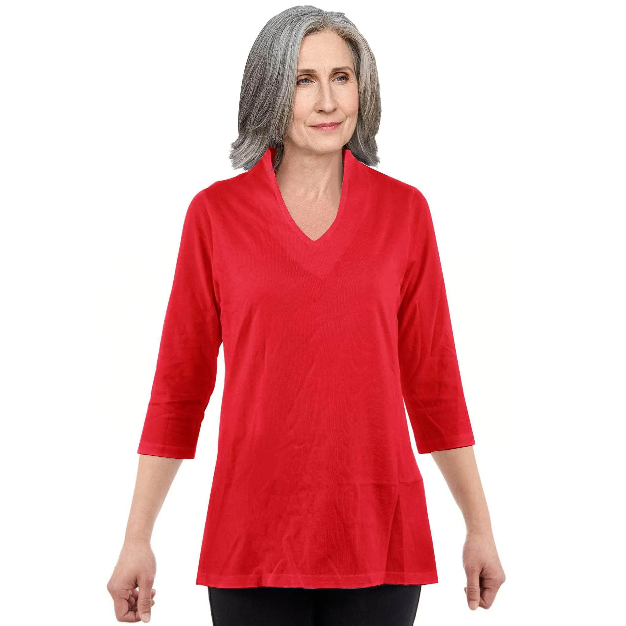CC Women's Elizabeth 3/4 Sleeve V-Neck Top - Red