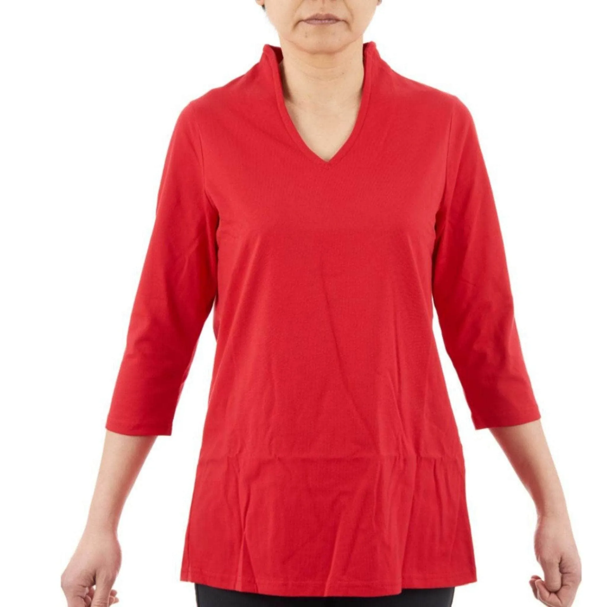 CC Women's Elizabeth 3/4 Sleeve V-Neck Top - Red