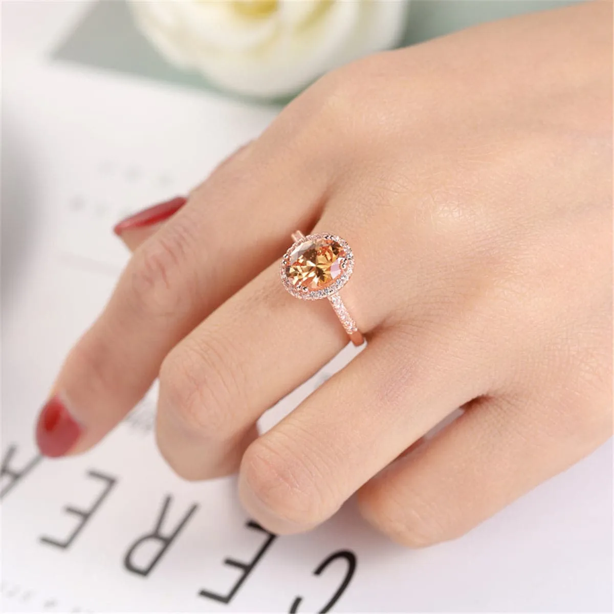 Champagne Crystal & Cubic Zirconia Oval Channel Ring