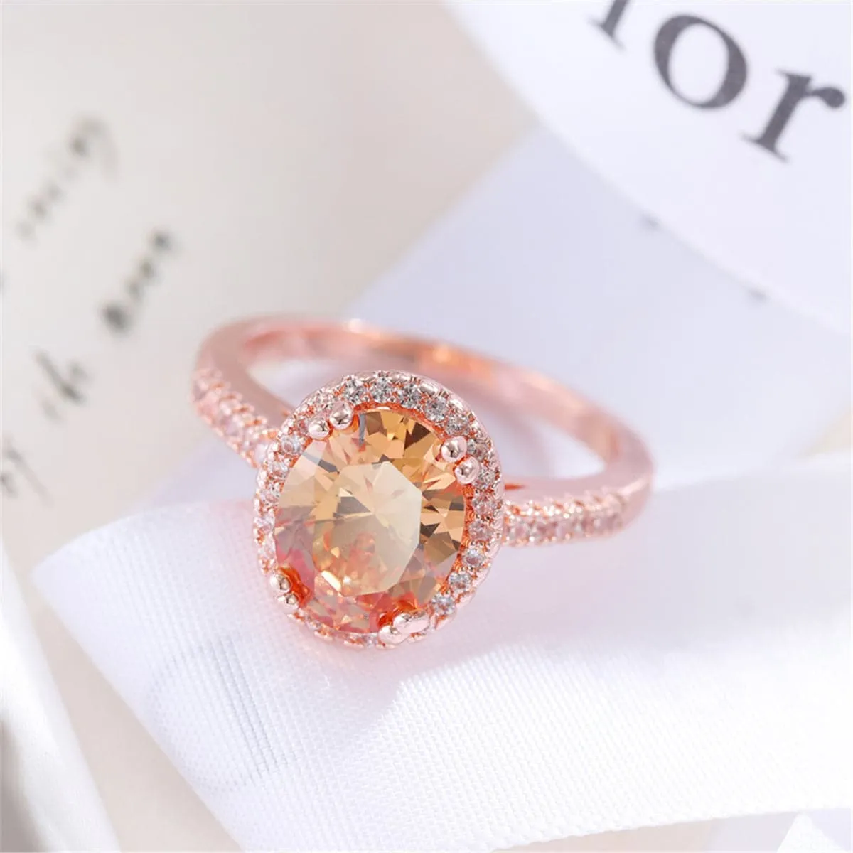 Champagne Crystal & Cubic Zirconia Oval Channel Ring