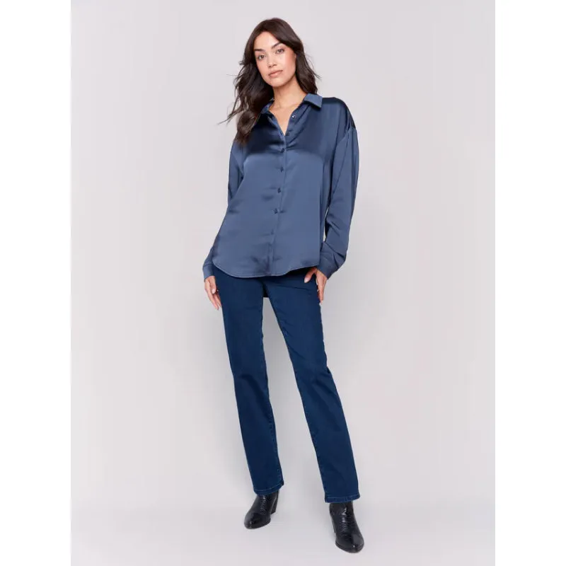 Charlie B Solid Gusty Satin Button-Down Shirt