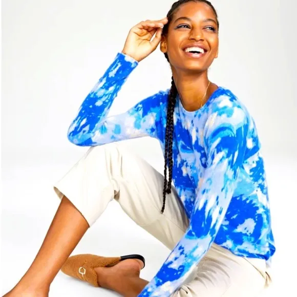 Charter Club Cashmere Tie-Dyed Blue Sweater Size L