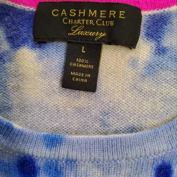 Charter Club Cashmere Tie-Dyed Blue Sweater Size L