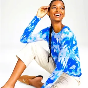 Charter Club Cashmere Tie-Dyed Blue Sweater Size L
