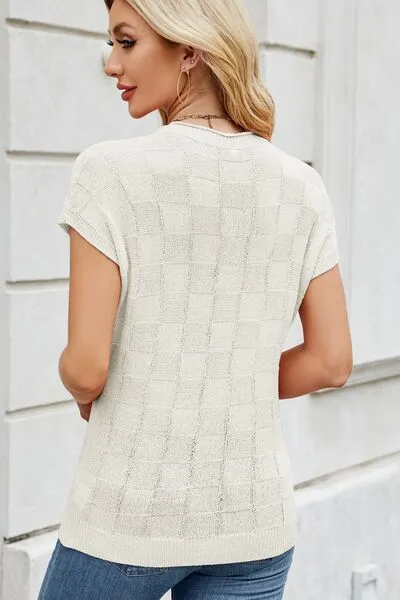 Checkered Short Sleeve Knit Top