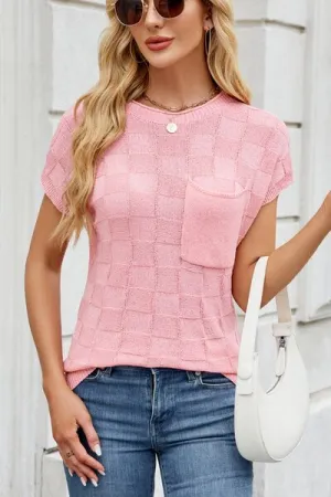 Checkered Short Sleeve Knit Top