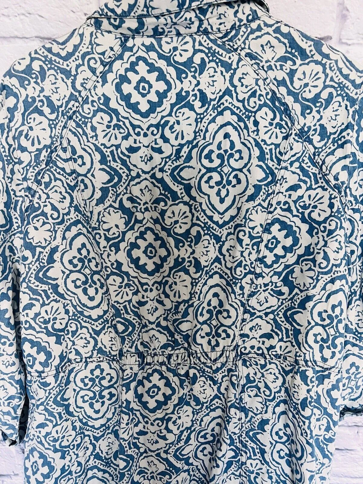 CHICOS Womens Snap Button Jacket Plus Sz 3 Pockets Paisley Blue Lyocell￼