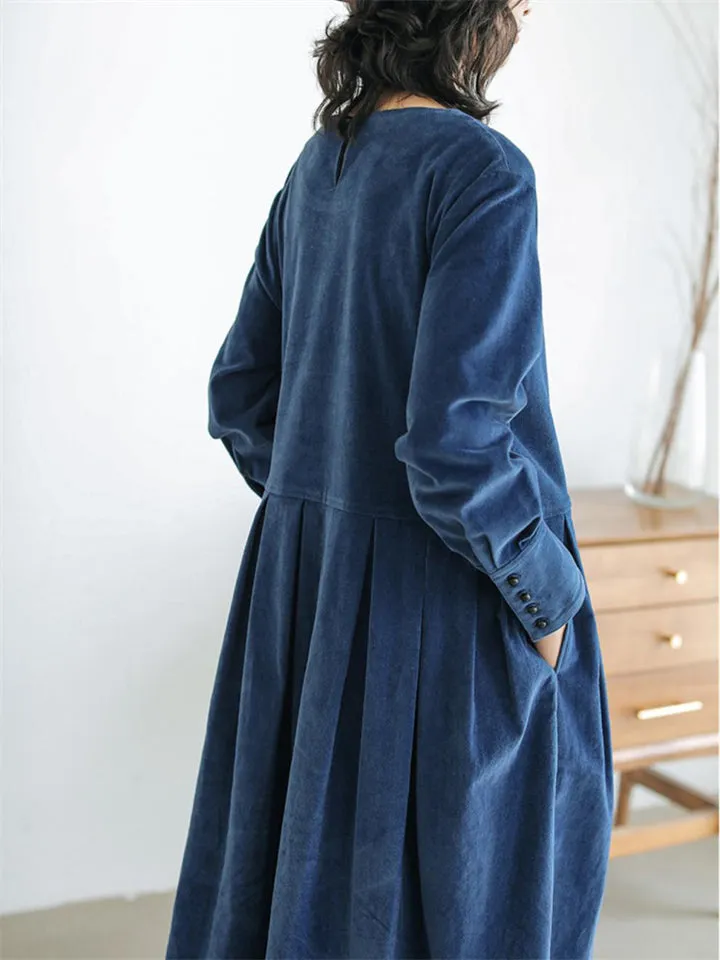 Classy Corduroy Mid-length Dress for Ladies