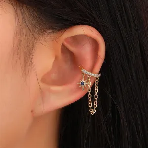 Clear Cubic Zirconia & 18K Gold-Plated Star Chain Ear Cuff