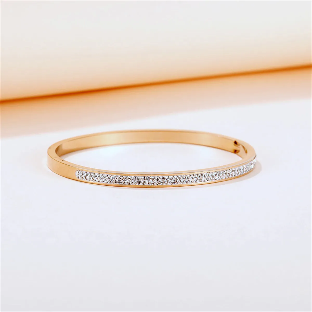 Clear Cubic Zirconia & 18K Rose Gold-Plated Hinged Bangle