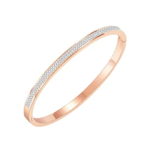 Clear Cubic Zirconia & 18K Rose Gold-Plated Hinged Bangle