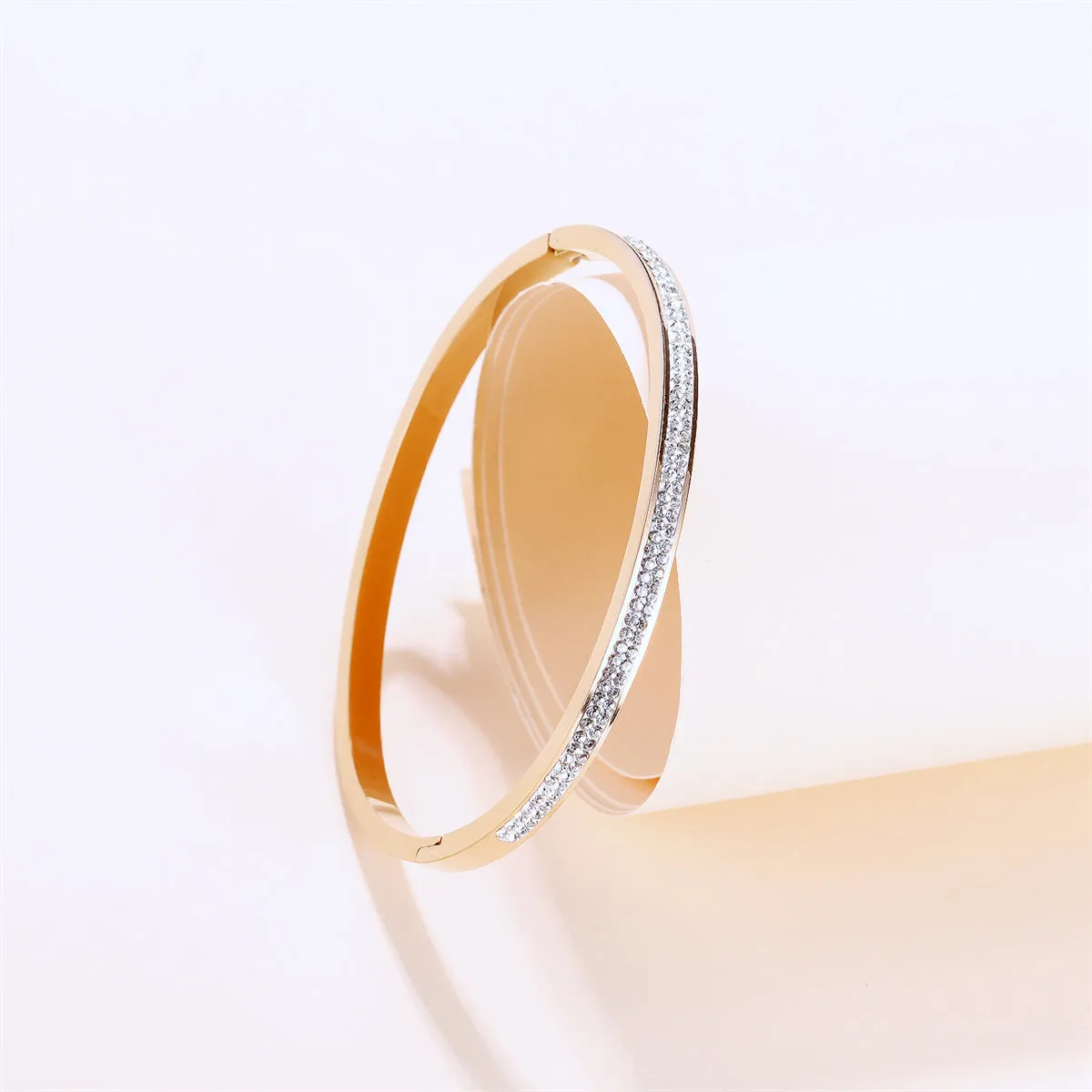 Clear Cubic Zirconia & 18K Rose Gold-Plated Hinged Bangle