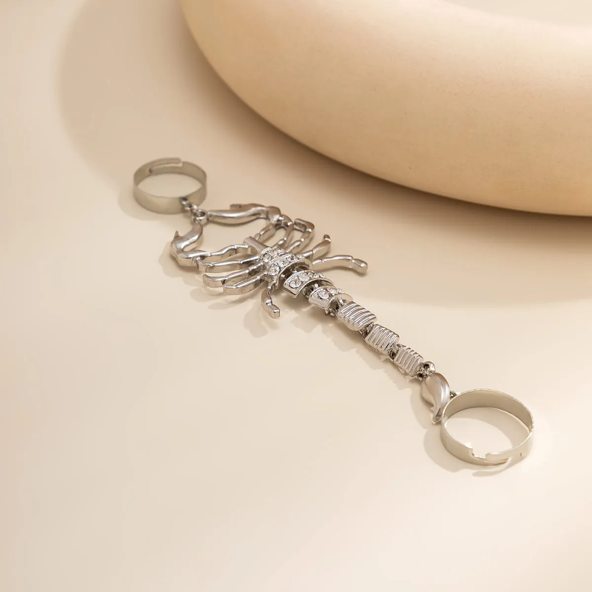 Clear Cubic Zirconia & Silver-Plated Scorpion Double Ring