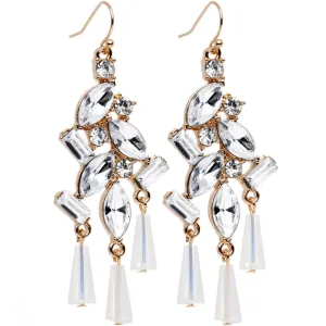 Clear Gold Tone Embellished Chandelier Fish Hook Drop Earrings
