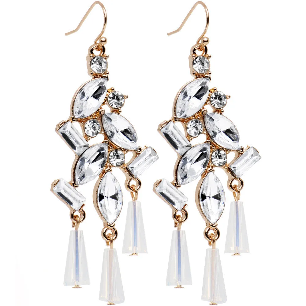 Clear Gold Tone Embellished Chandelier Fish Hook Drop Earrings