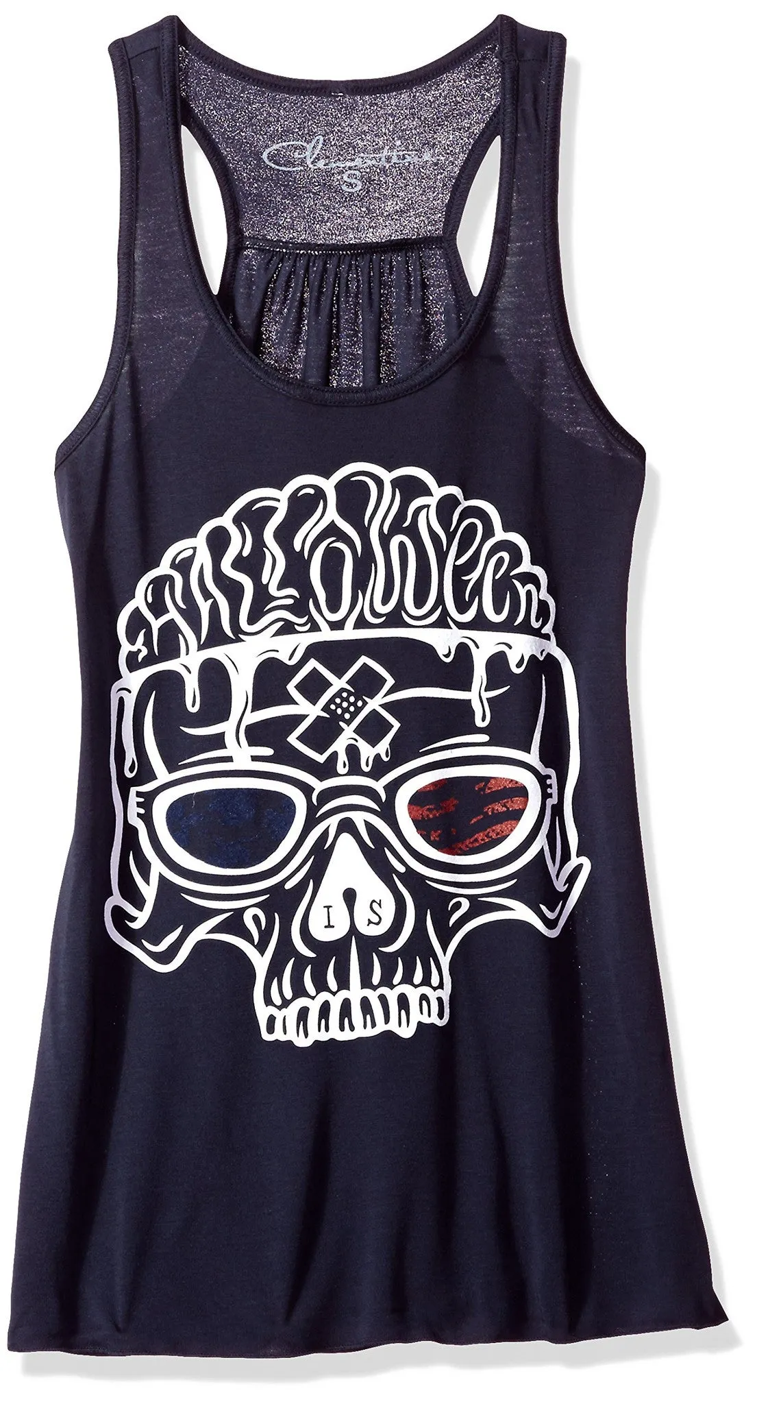 Clementine Women's Petite Plus Us Skull Printed Flowy Racerback Tank Top
