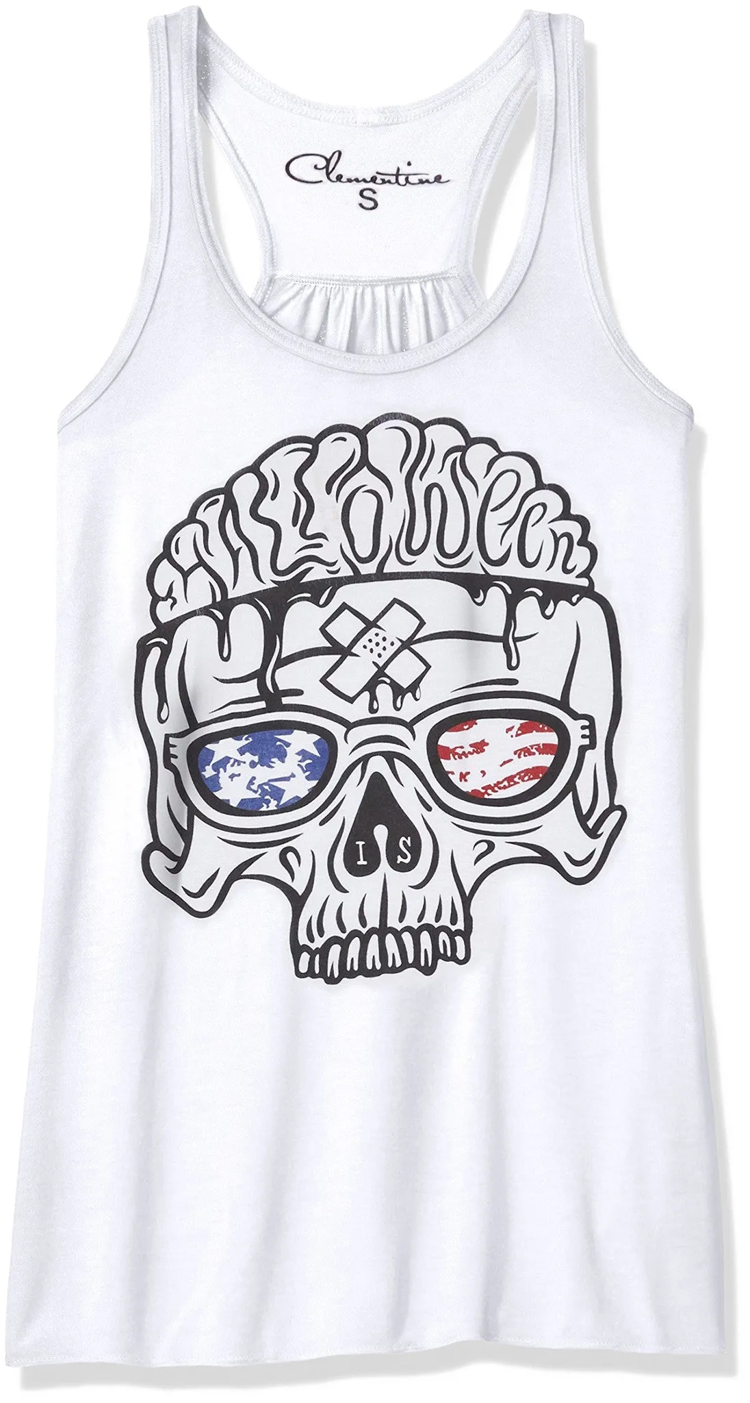 Clementine Women's Petite Plus Us Skull Printed Flowy Racerback Tank Top