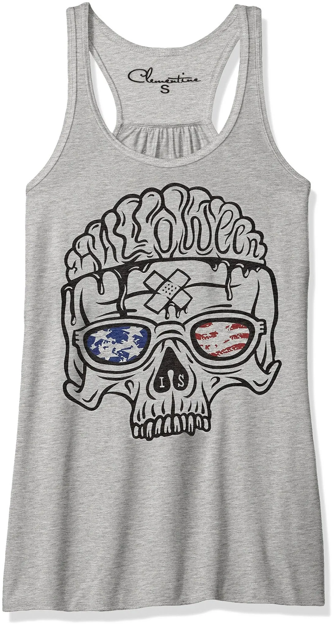 Clementine Women's Petite Plus Us Skull Printed Flowy Racerback Tank Top