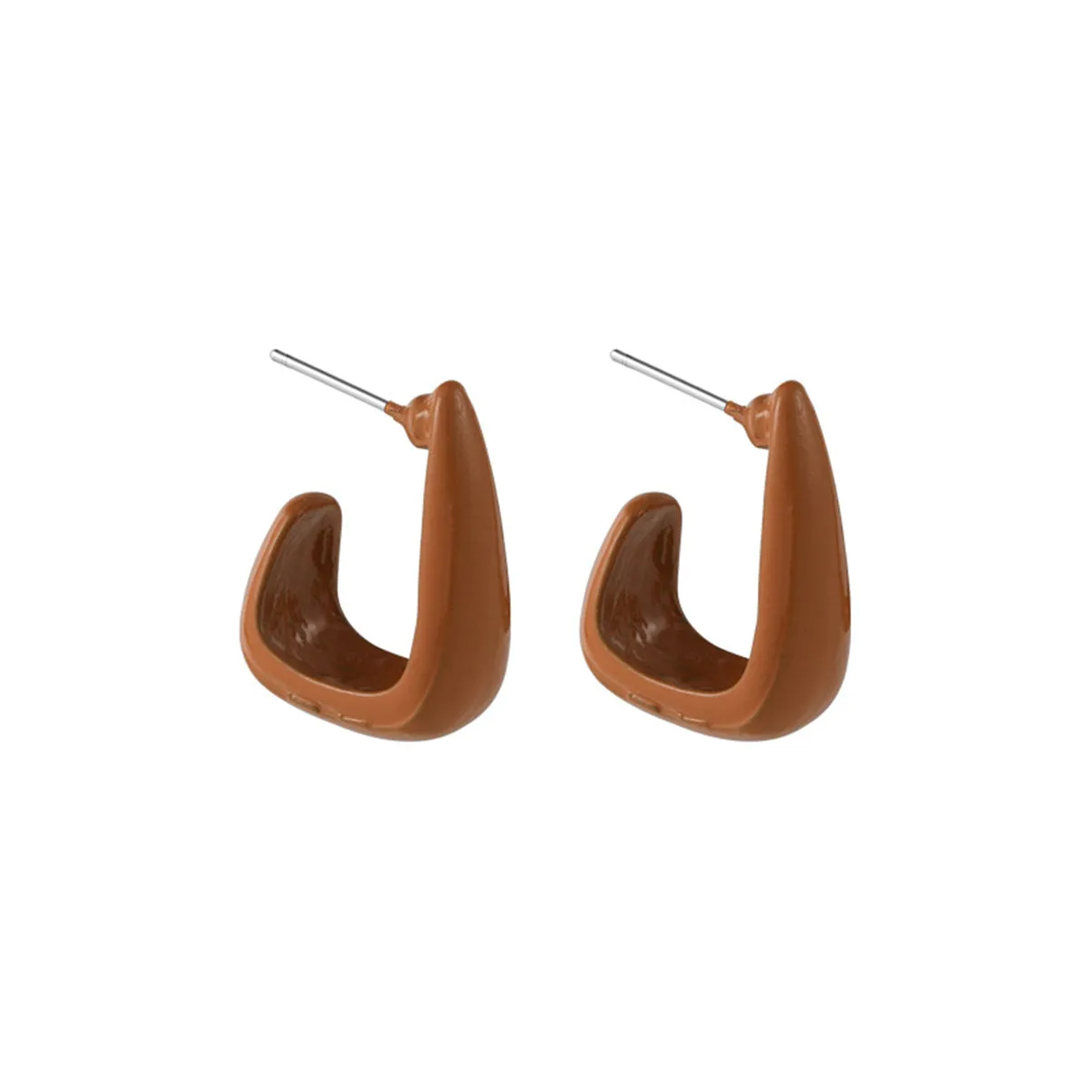 Coffee Enamel & Silver-Plated U-Shape Huggie Earrings