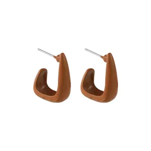Coffee Enamel & Silver-Plated U-Shape Huggie Earrings