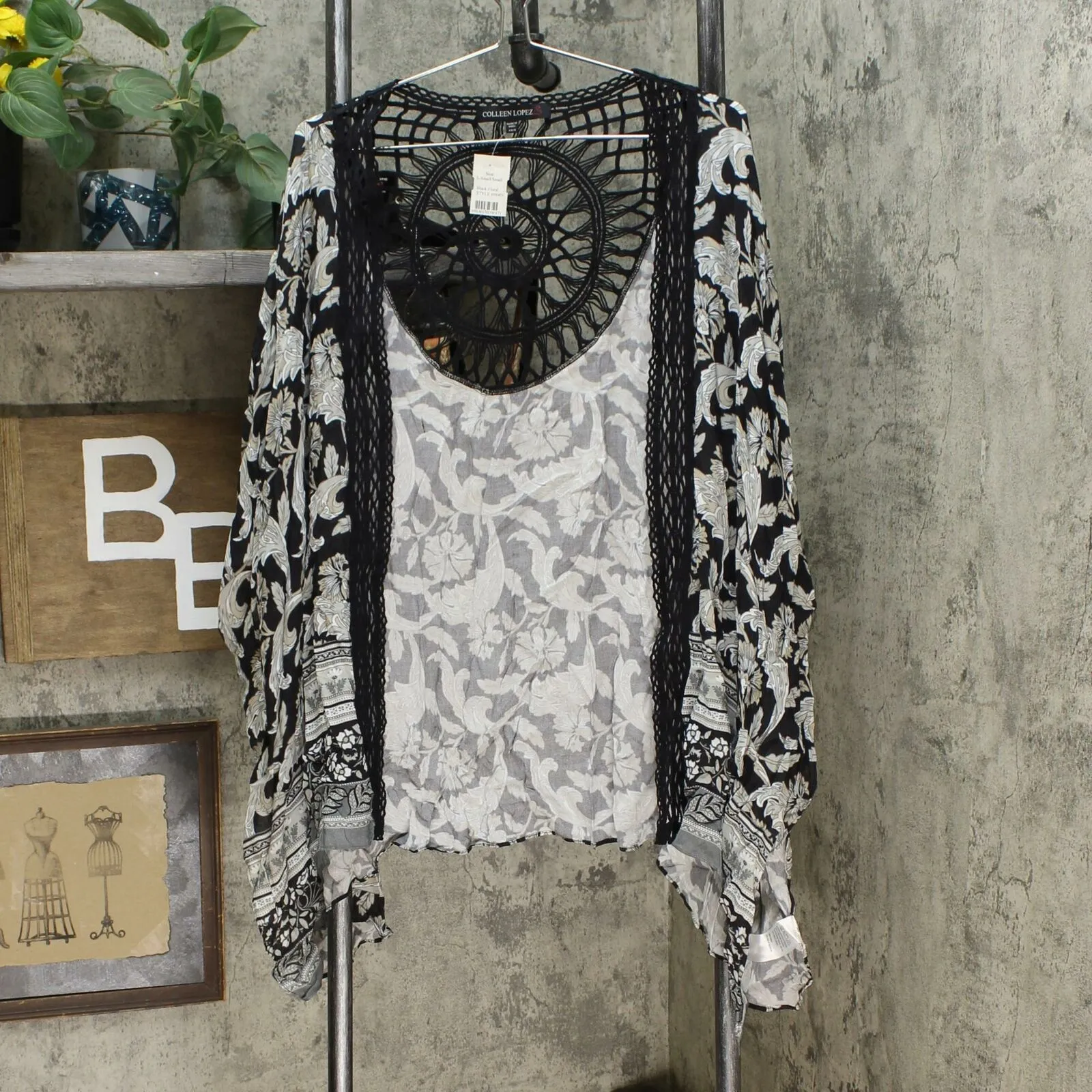 Colleen Lopez Women's Crochet Inset Kimono Topper