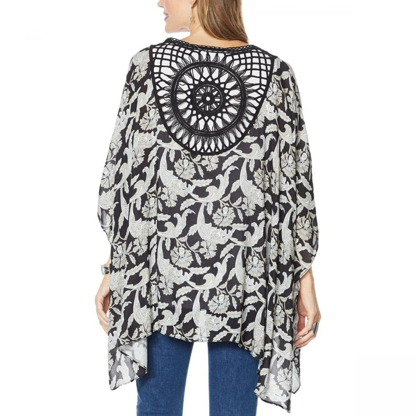 Colleen Lopez Women's Crochet Inset Kimono Topper