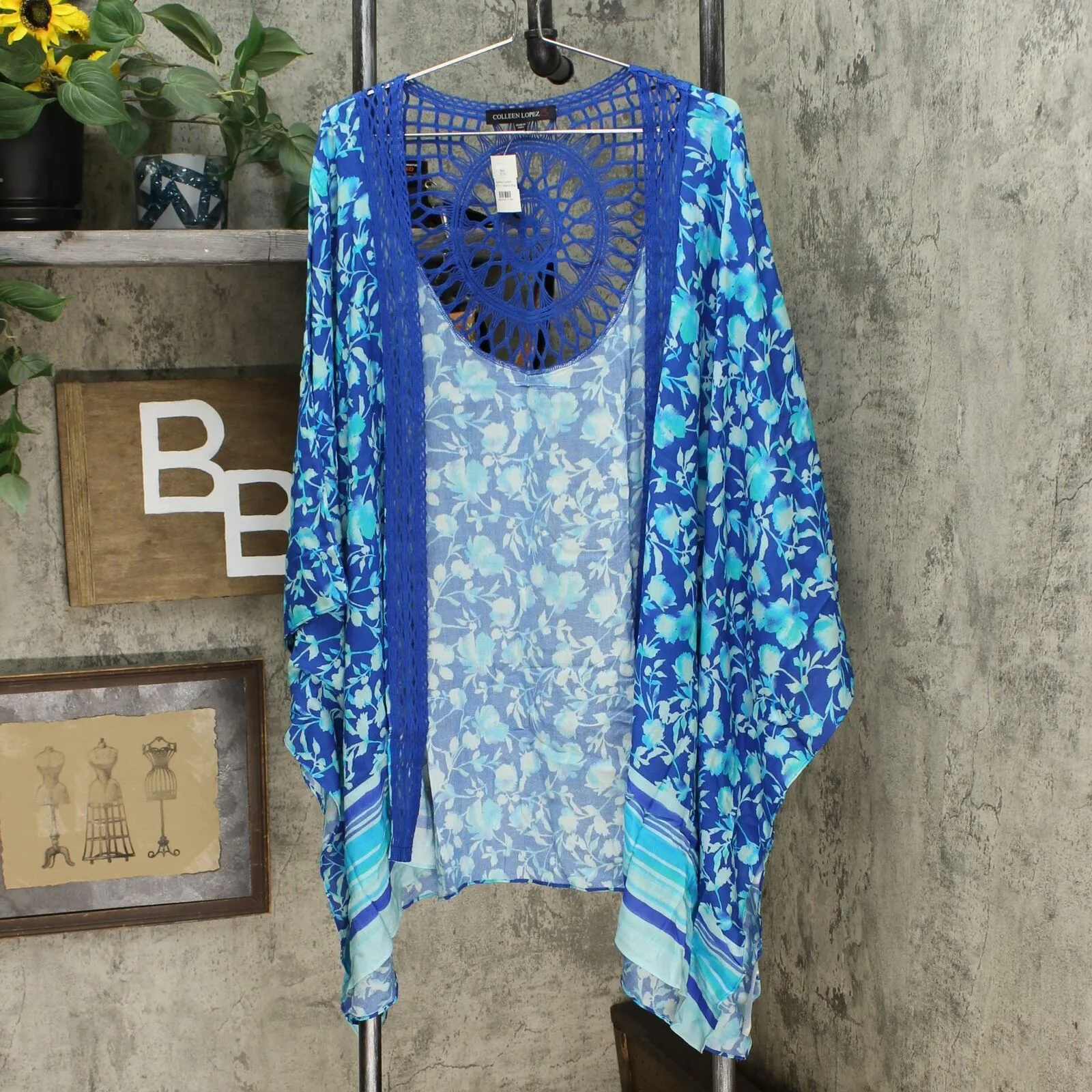 Colleen Lopez Women's Plus Size Crochet Inset Kimono Topper