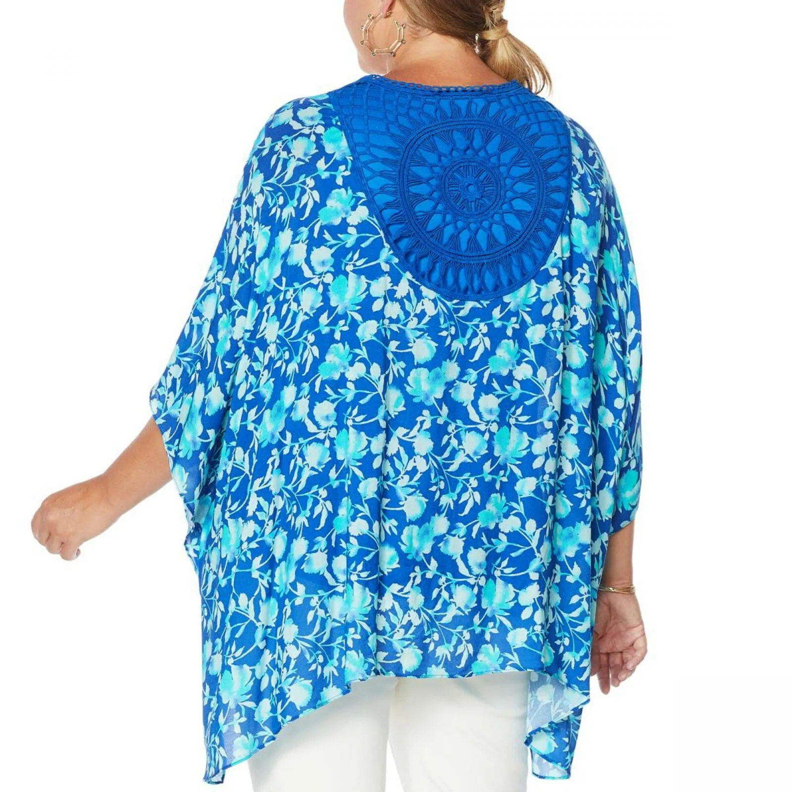 Colleen Lopez Women's Plus Size Crochet Inset Kimono Topper