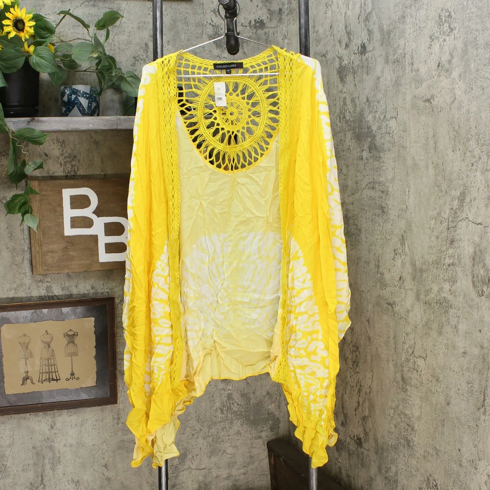 Colleen Lopez Women's Plus Size Crochet Inset Kimono Topper