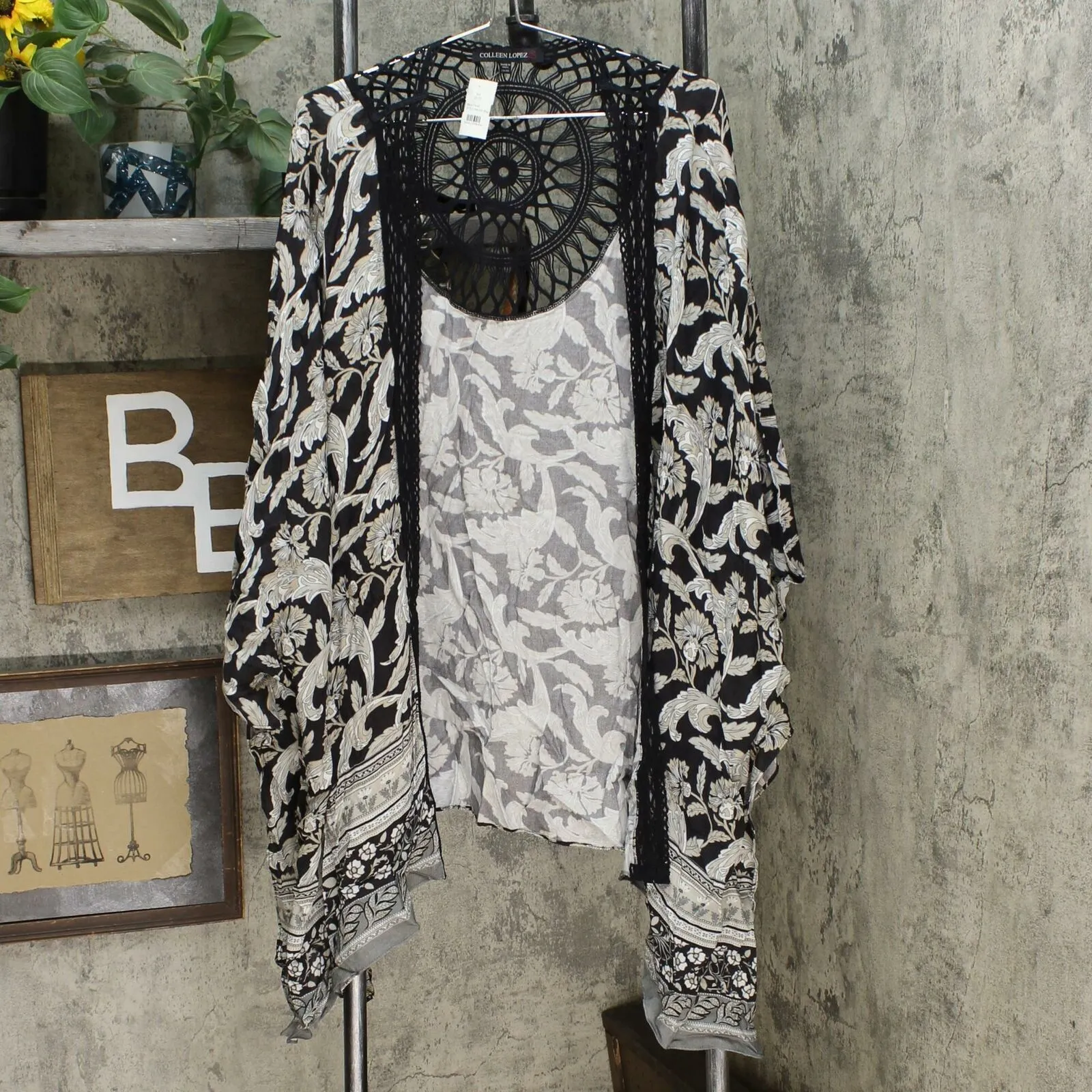 Colleen Lopez Women's Plus Size Crochet Inset Kimono Topper