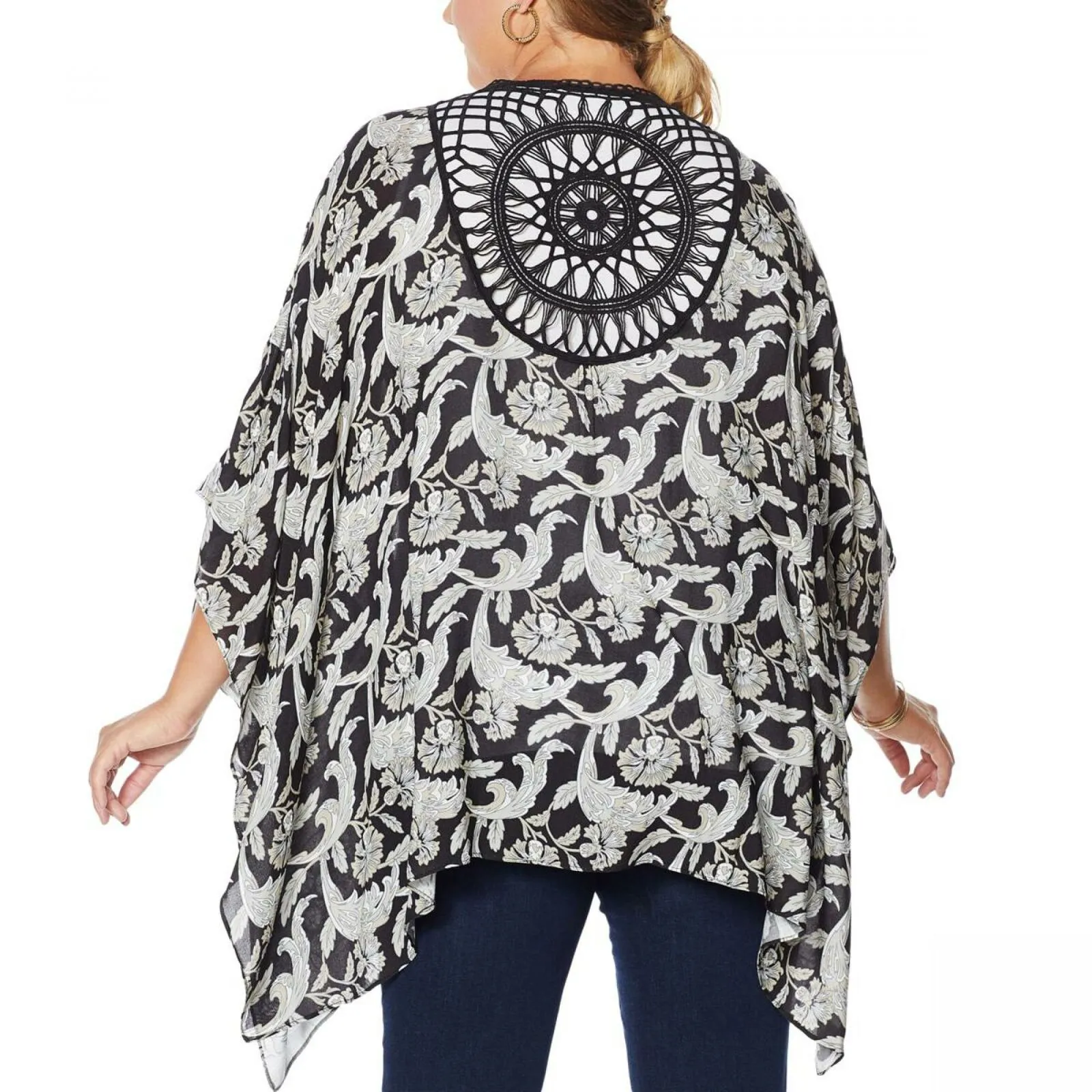 Colleen Lopez Women's Plus Size Crochet Inset Kimono Topper