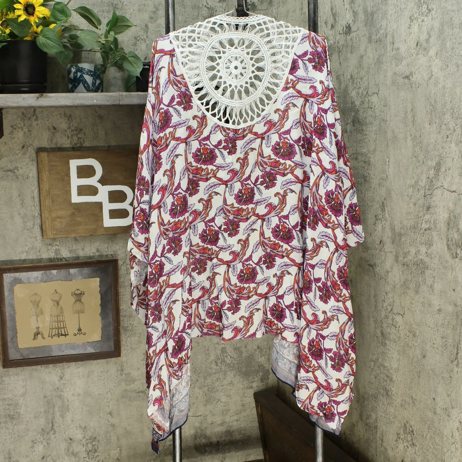 Colleen Lopez Women's Plus Size Crochet Inset Kimono Topper