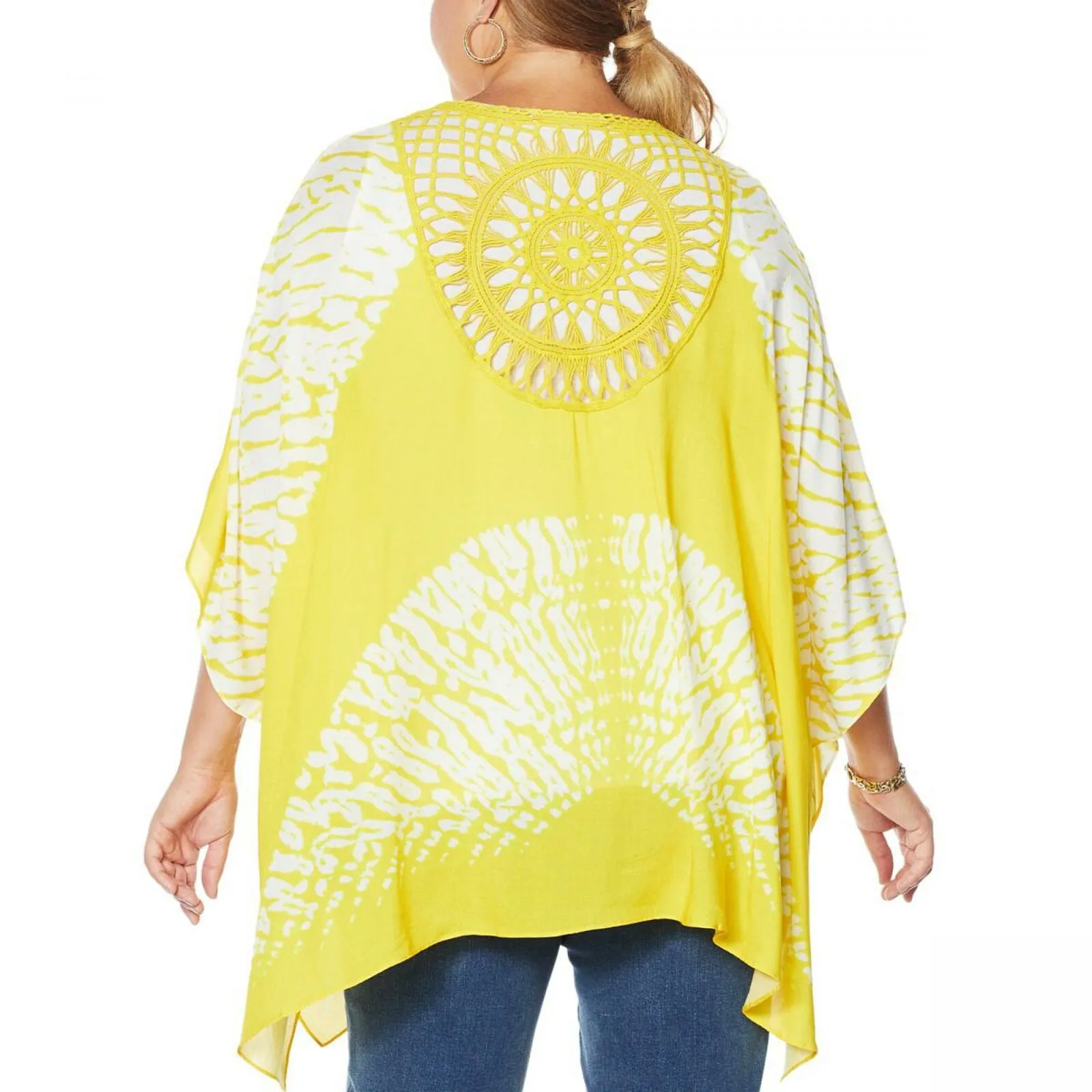 Colleen Lopez Women's Plus Size Crochet Inset Kimono Topper