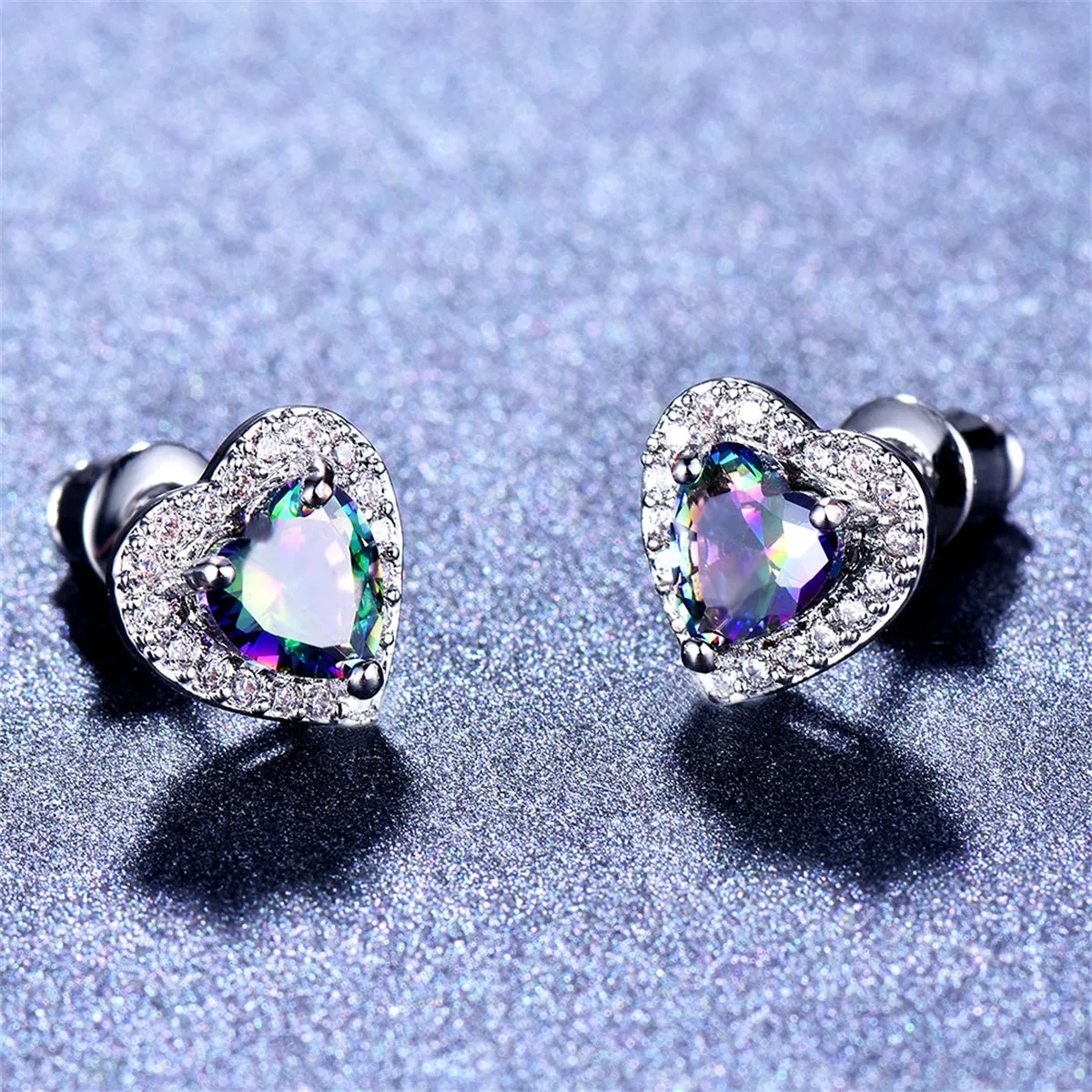 Colored Crystal & Cubic Zirconia Silver-Plated Halo Heart Stud Earrings