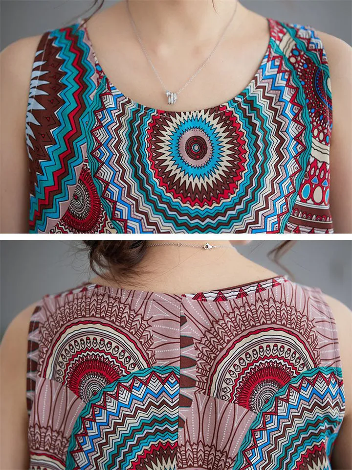 Colorful Kaleidoscope Pattern Sleeveless Boho Dress for Ladies