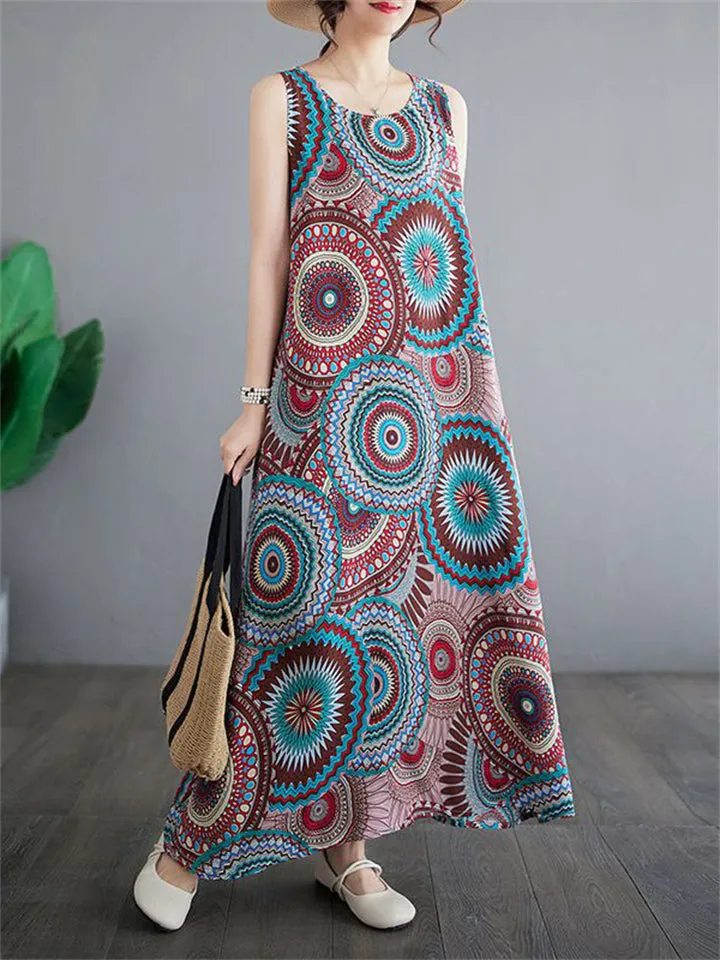 Colorful Kaleidoscope Pattern Sleeveless Boho Dress for Ladies