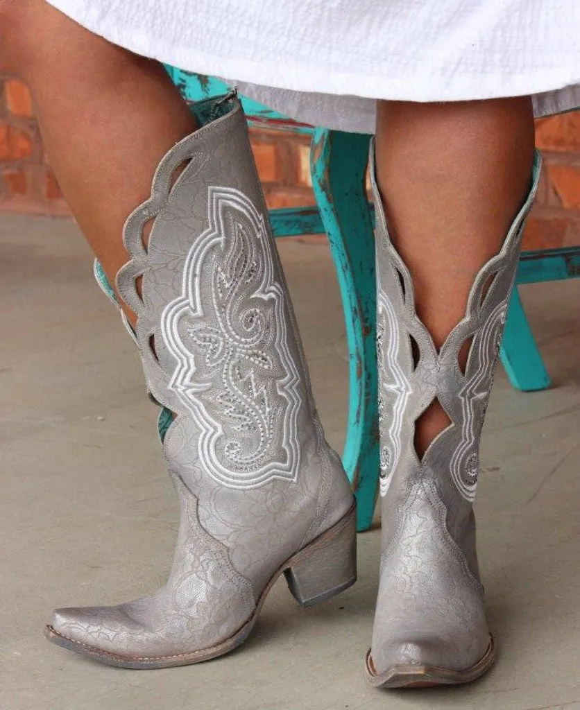 Corral Women's Wedding Collection Silver Embroidery and Swarovski Studded Boots