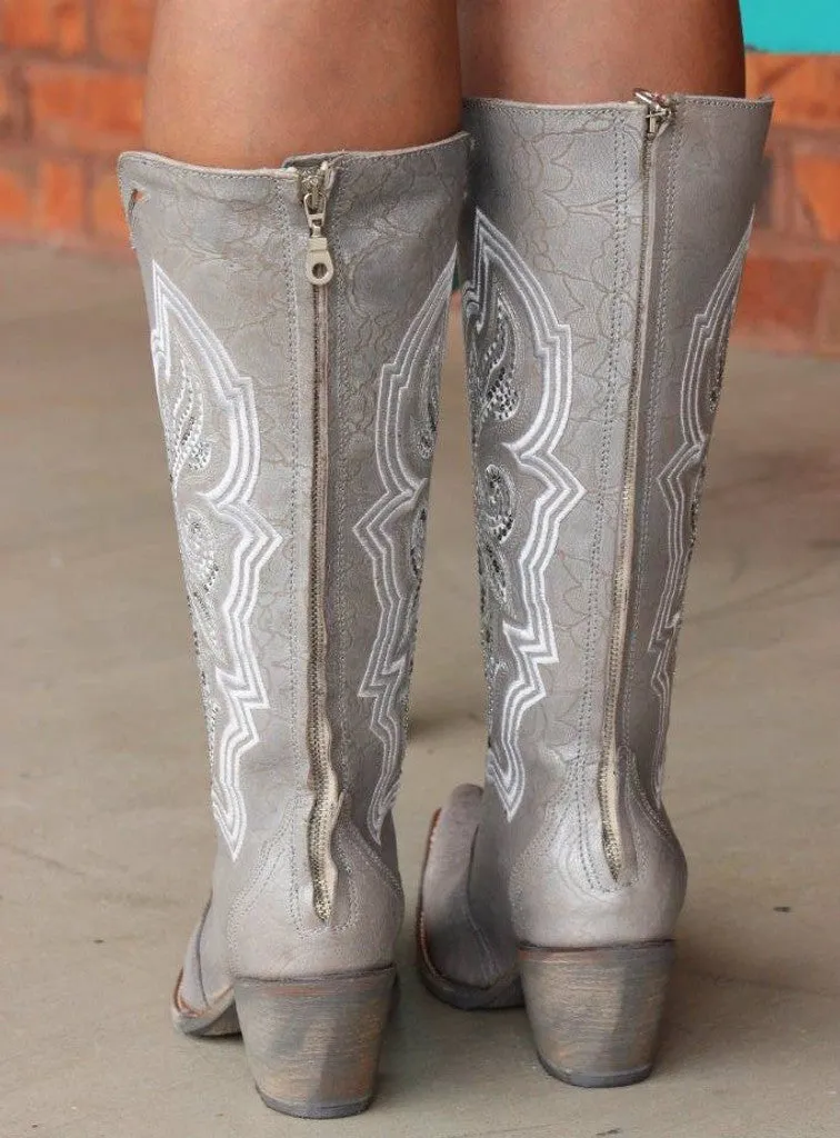 Corral Women's Wedding Collection Silver Embroidery and Swarovski Studded Boots