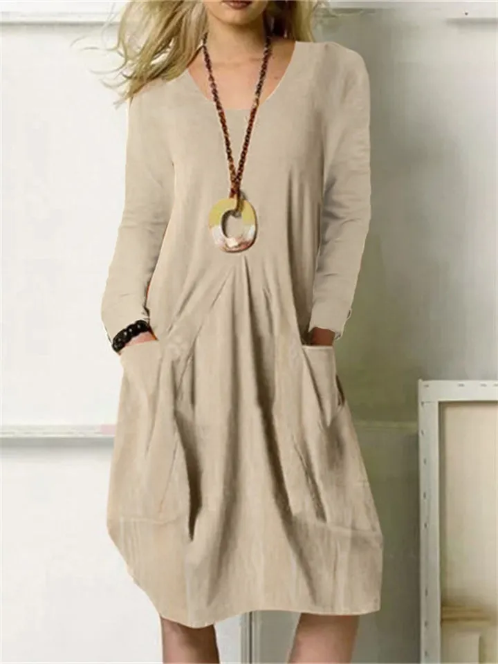 Cotton Linen Casual Oversized Big Pockets Women's Dress