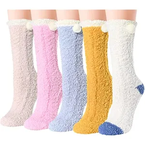 Cozy Gifts for Women, Warm Cozy Socks, Colorful Indoors Slipper Socks, Women's Fluffy Socks, Fuzzy Socks for Girls 5 Pairs