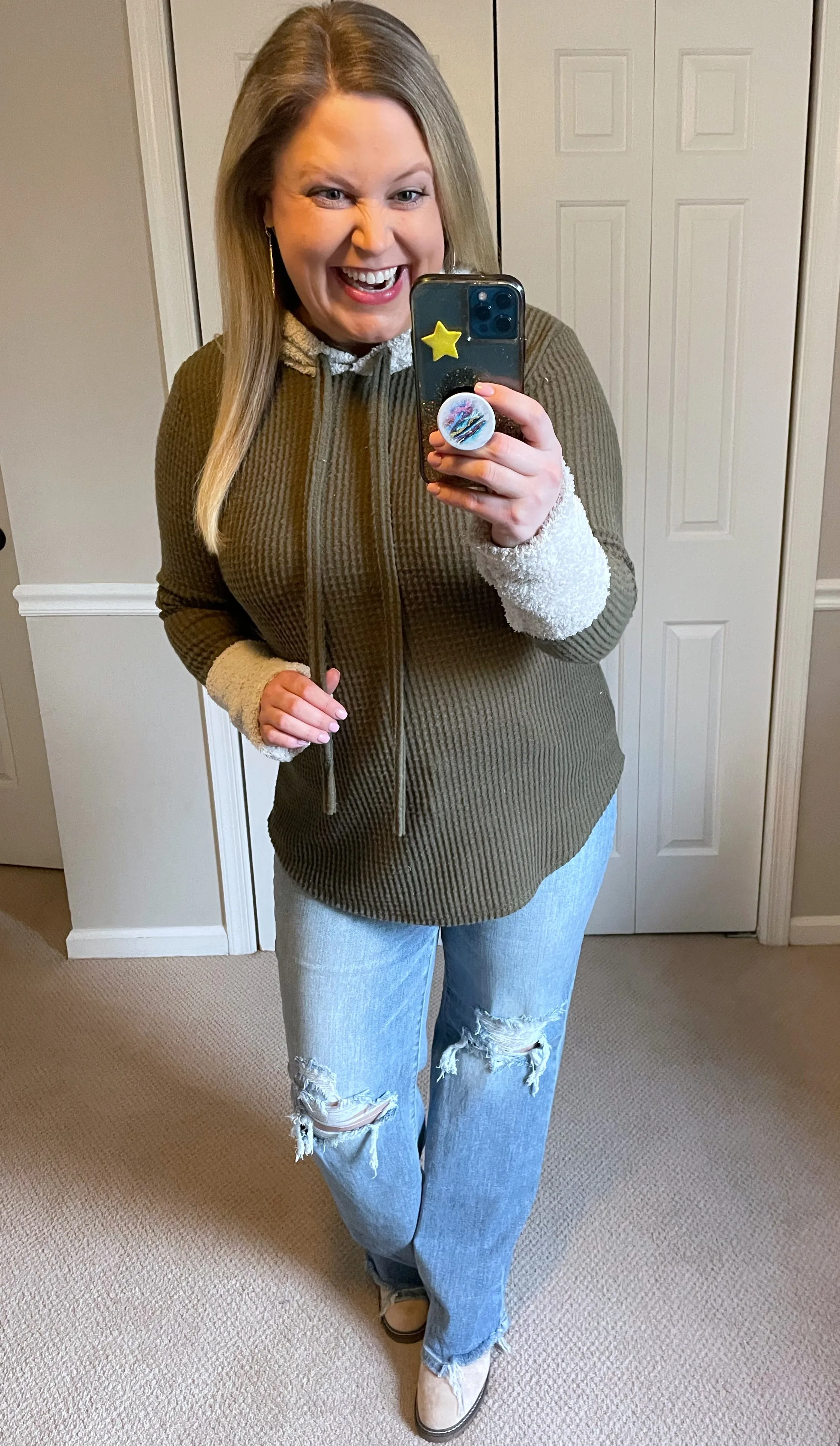 Cozy Teddy Bear Hoodie in Olive