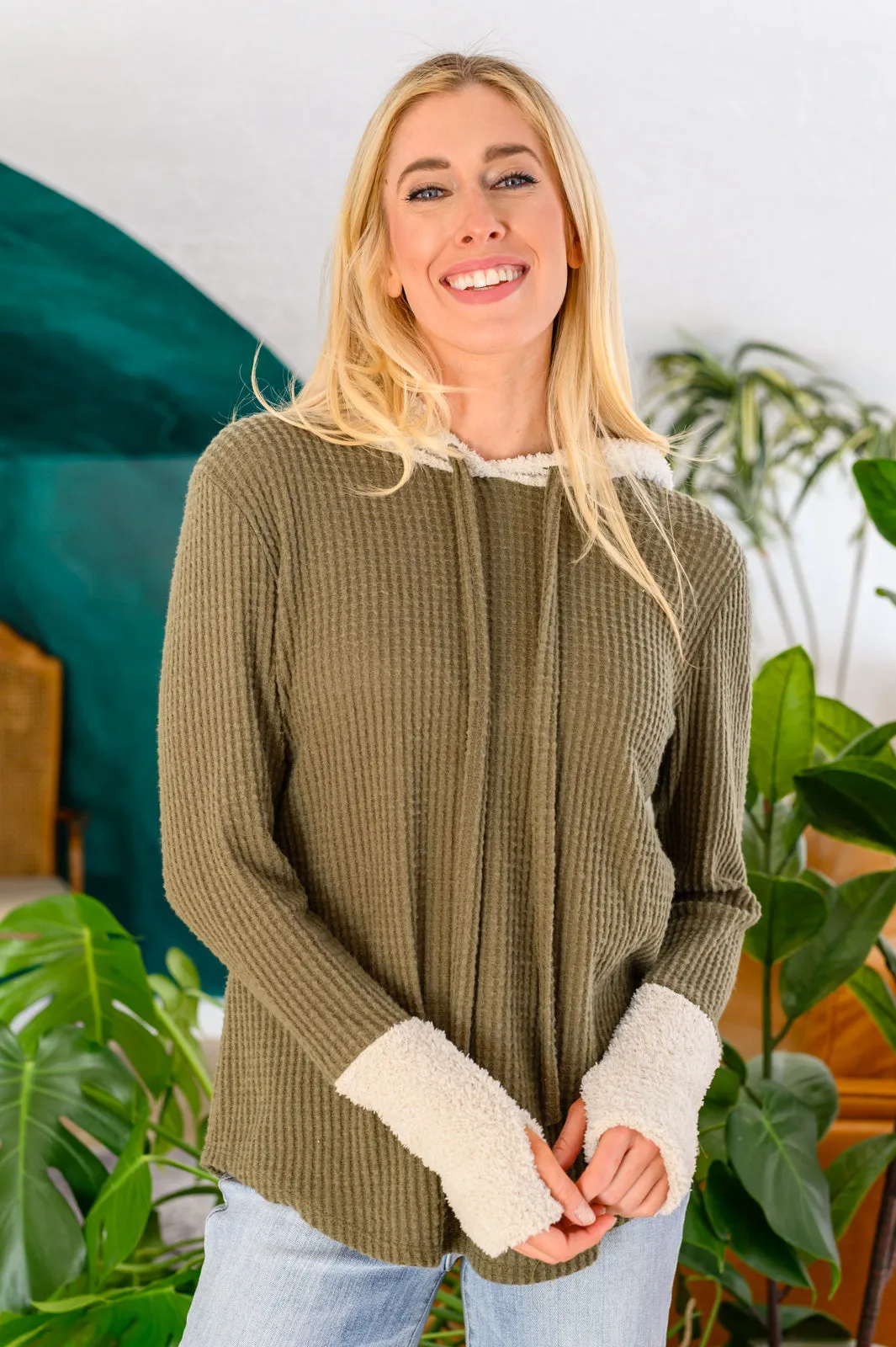 Cozy Teddy Bear Hoodie in Olive