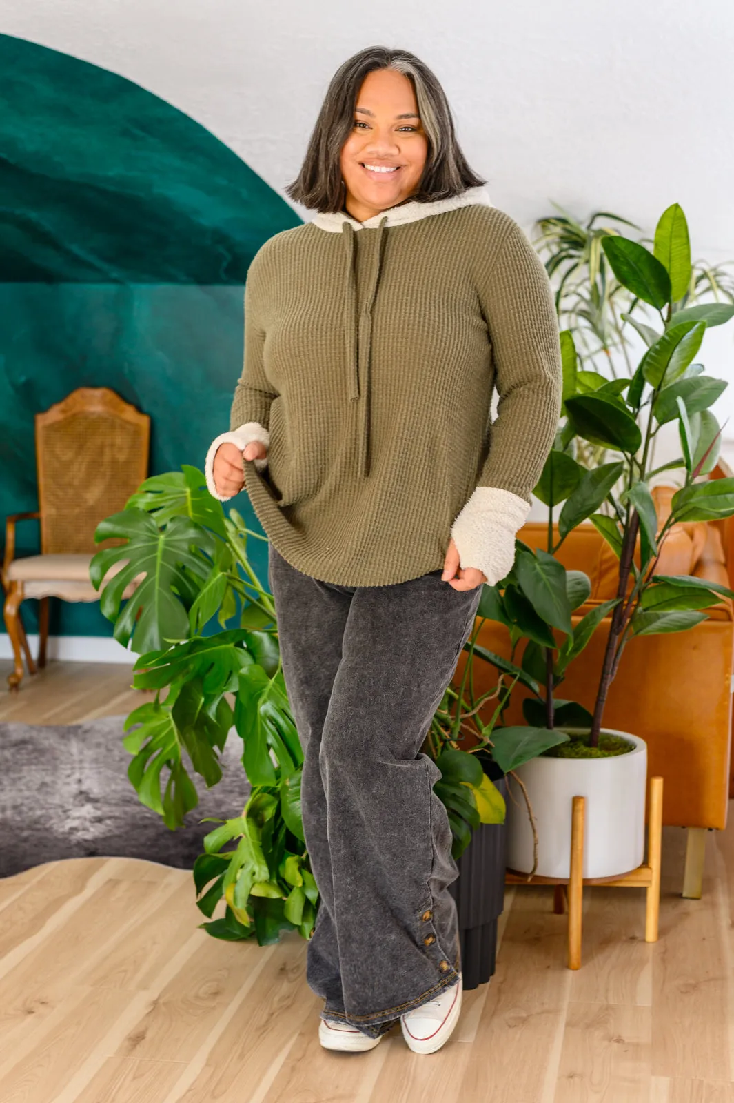 Cozy Teddy Bear Hoodie in Olive