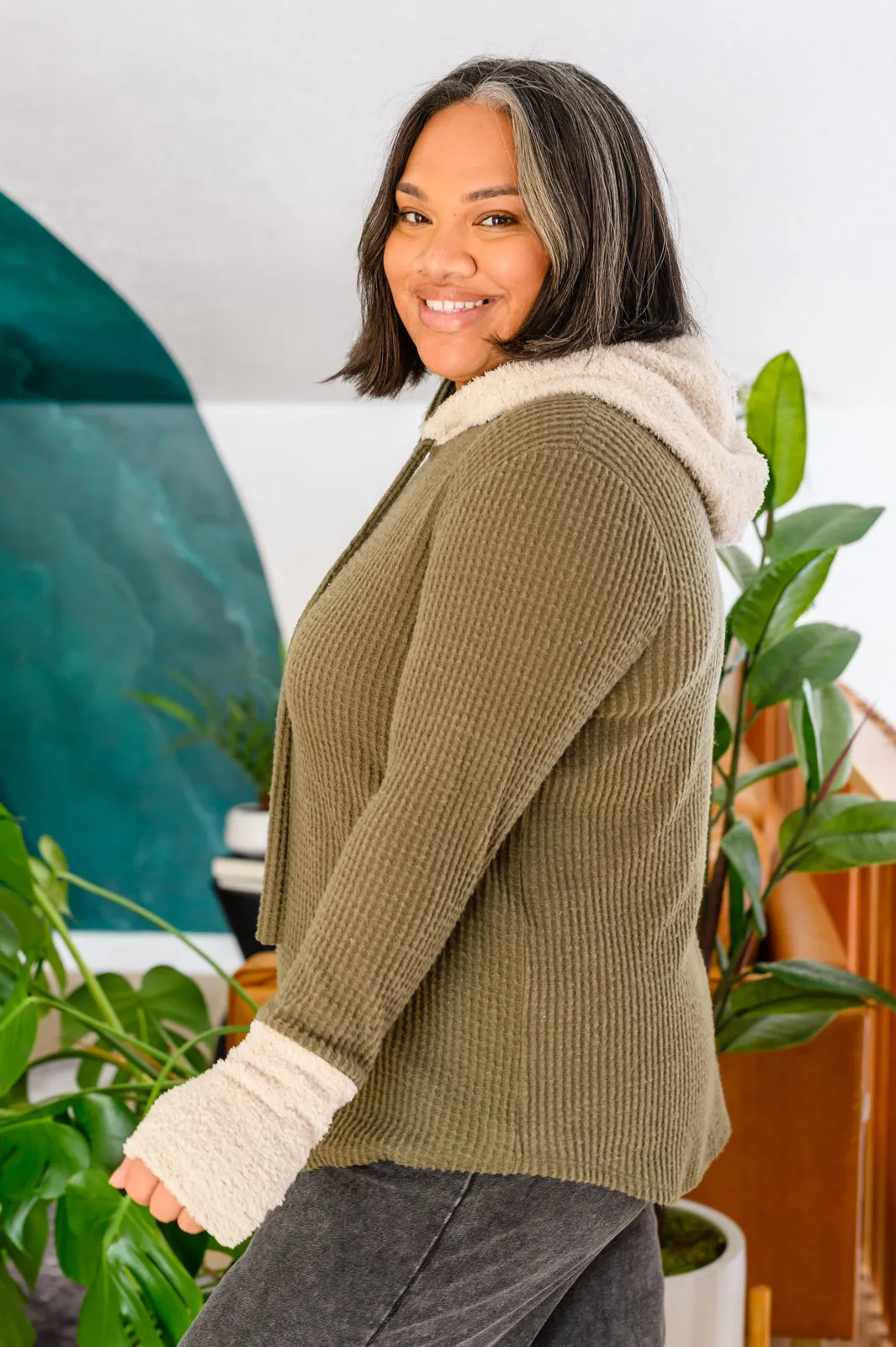 Cozy Teddy Bear Hoodie in Olive